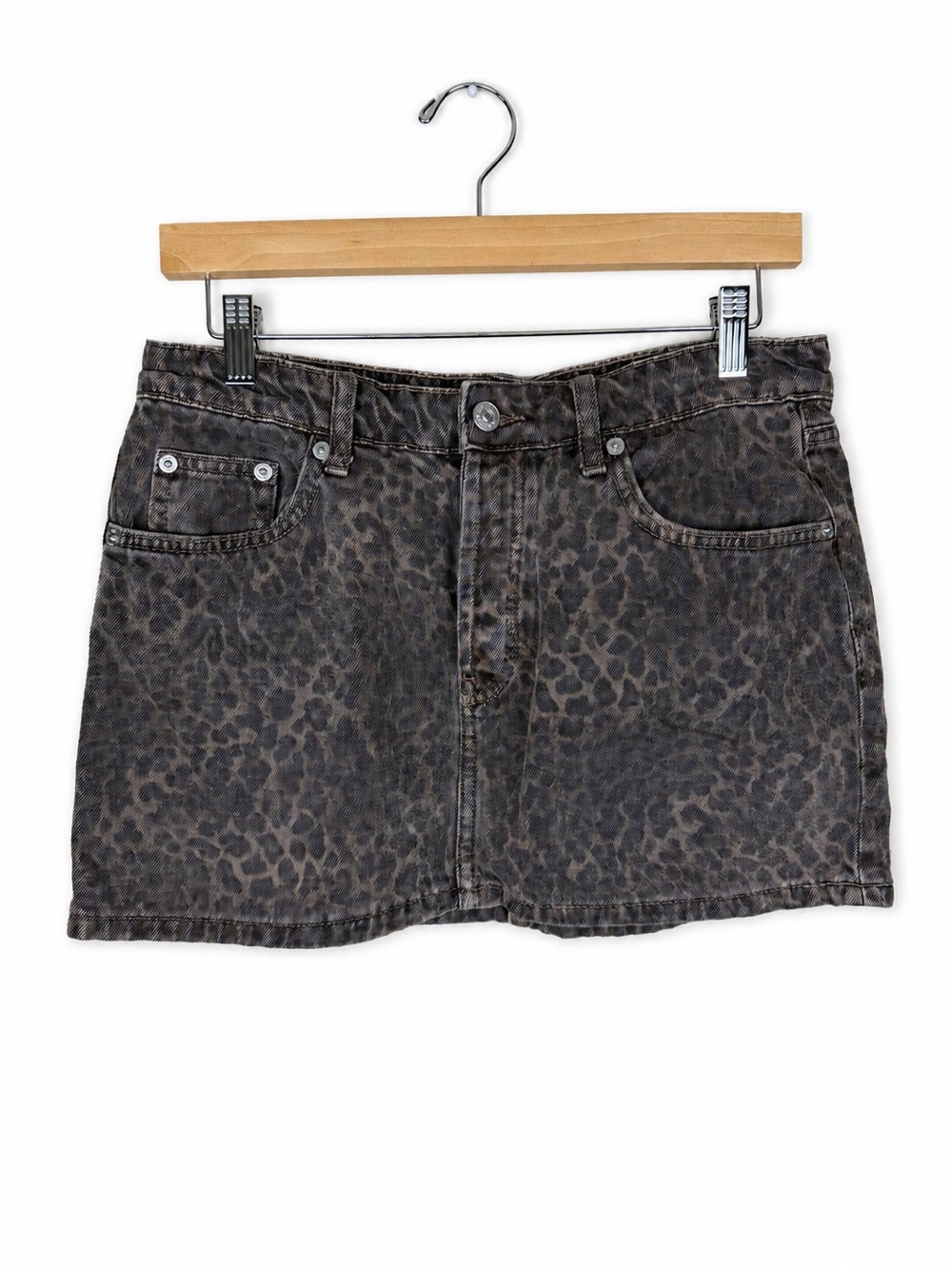 Zara Leopard Print Denim Mini Skirt Brown Black Size Medium